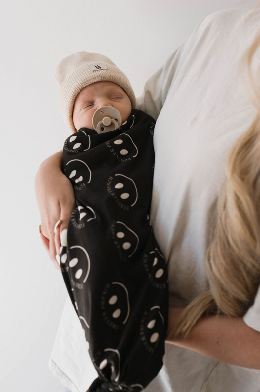 Bamboo Swaddle | Charcoal & White ff Smile - Ivory Soul