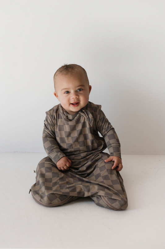 Bamboo Sleep Sack | Faded Brown Checkerboard - Ivory Soul