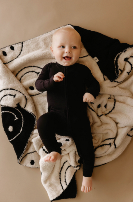 Bamboo Zip Pajamas | Midnight Black - Ivory Soul