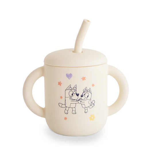 bluey x mushie silicone training cup + straw - ivory