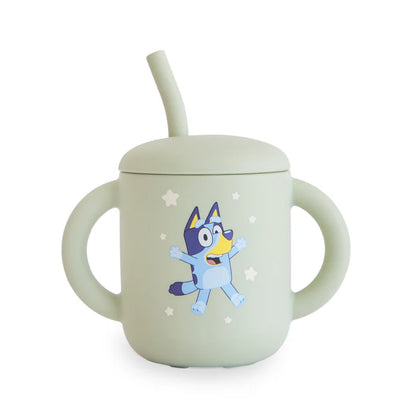 bluey x mushie silicone training cup + straw - sage