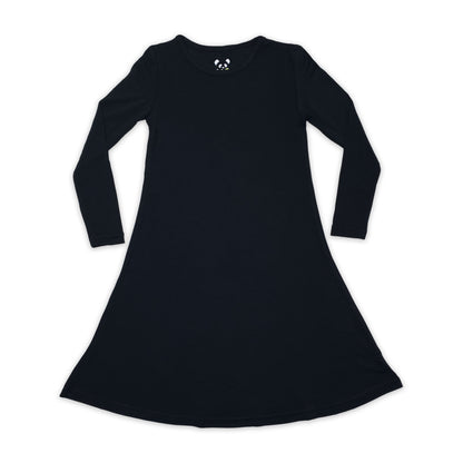 Obsidian Black Bamboo Girls' Long Sleeve Dress