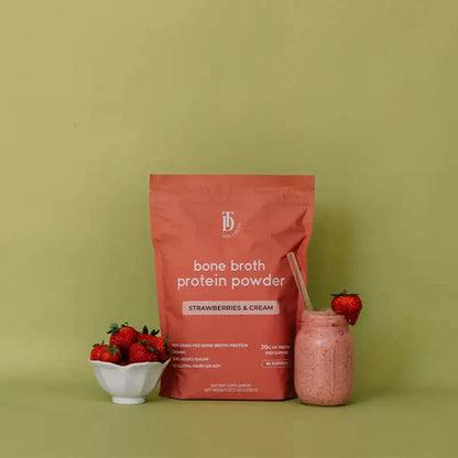 strawberries + cream bone broth protein