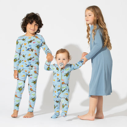 Oasis Teal Bamboo Girls' Long Sleeve Dress - Ivory Soul