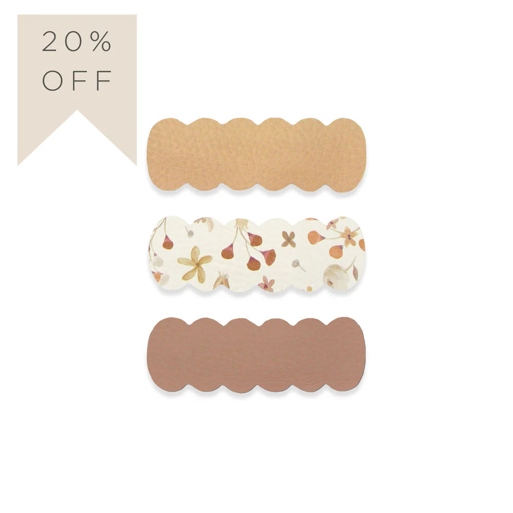 leather 3 pack - terrance scallop snap clips