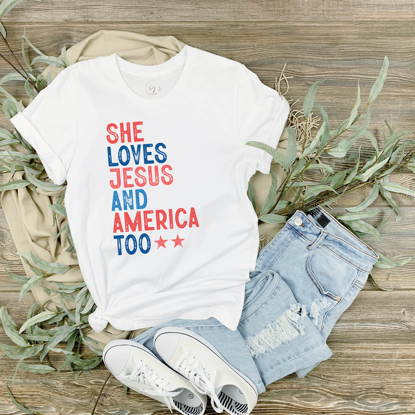 she loves jesus and america too t-shirt