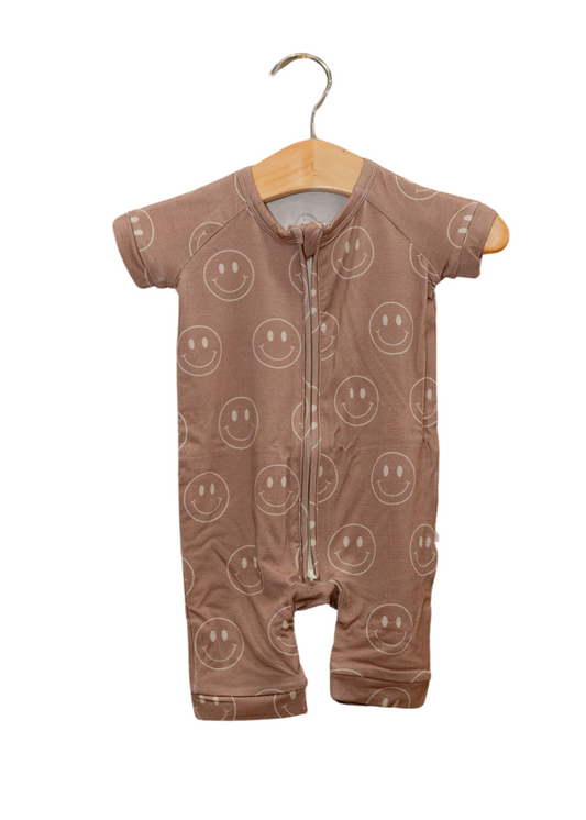brown happy face short bamboo romper • ivory soul exclusive