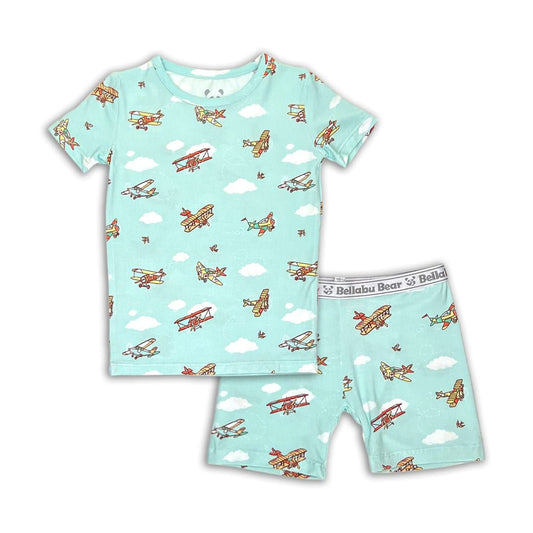 Vintage Airplanes Bamboo Kids Pajama Short Set - Ivory Soul