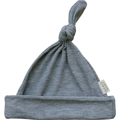 Heather Grey Ribbed Bamboo Newborn Knot Hat - Ivory Soul