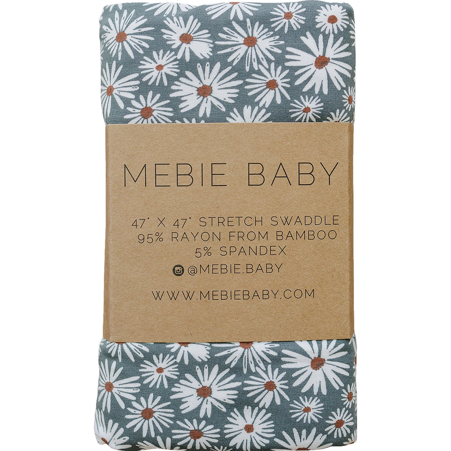 Dark Green Daisy Bamboo Stretch Swaddle - Ivory Soul