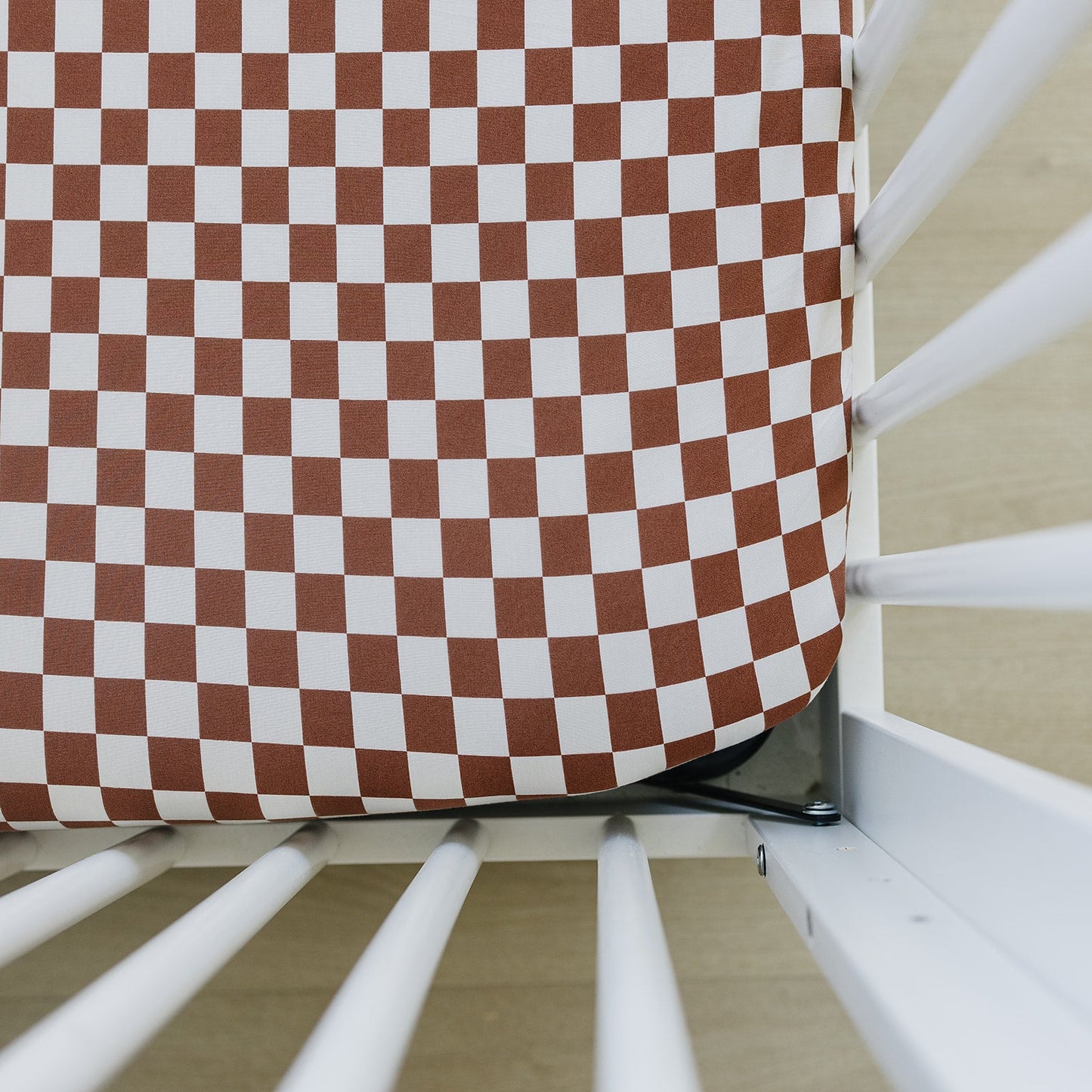 Rust Checkered Bamboo Stretch Crib Sheet - Ivory Soul