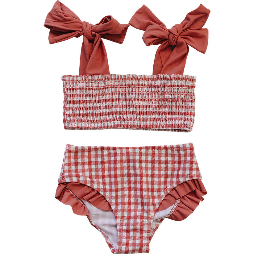 gingham ruched bikini set