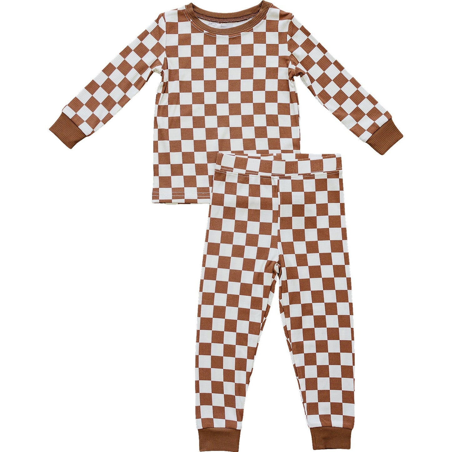 Rust Checkered Ribbed Bamboo Cozy Set - Ivory Soul