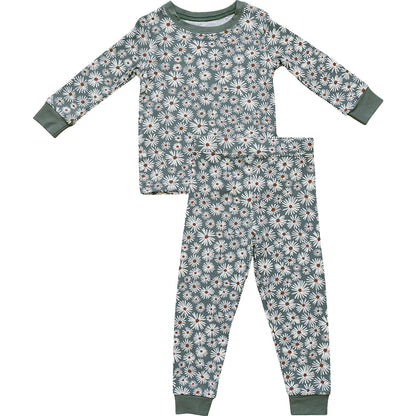 Dark Green Daisy Ribbed Bamboo Cozy Set - Ivory Soul