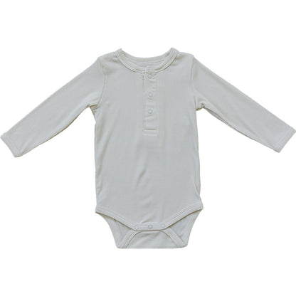 Cream Bamboo Snap Long Sleeve Ribbed Bodysuit - Ivory Soul