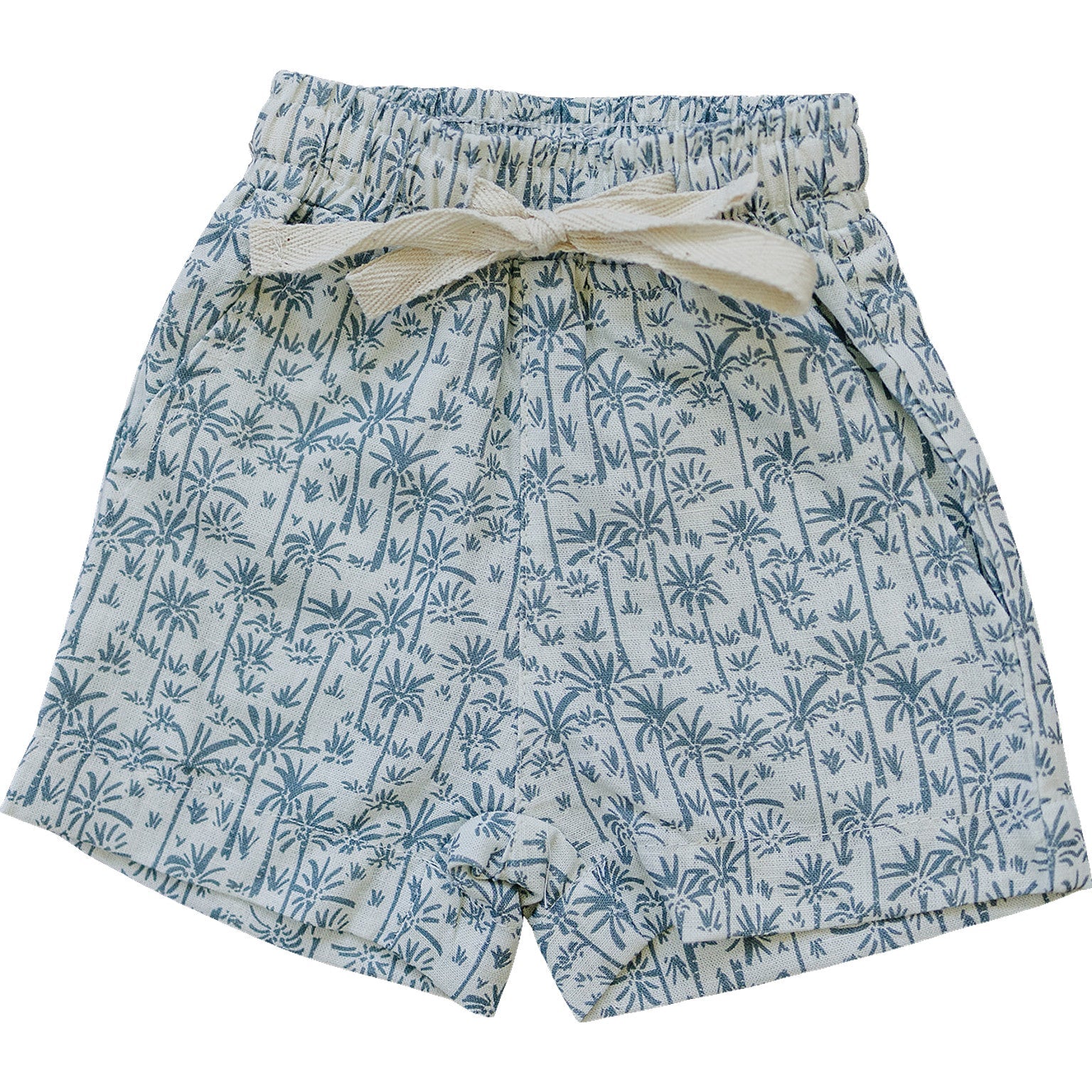 Palm Tree Linen Cotton Shorts - Ivory Soul