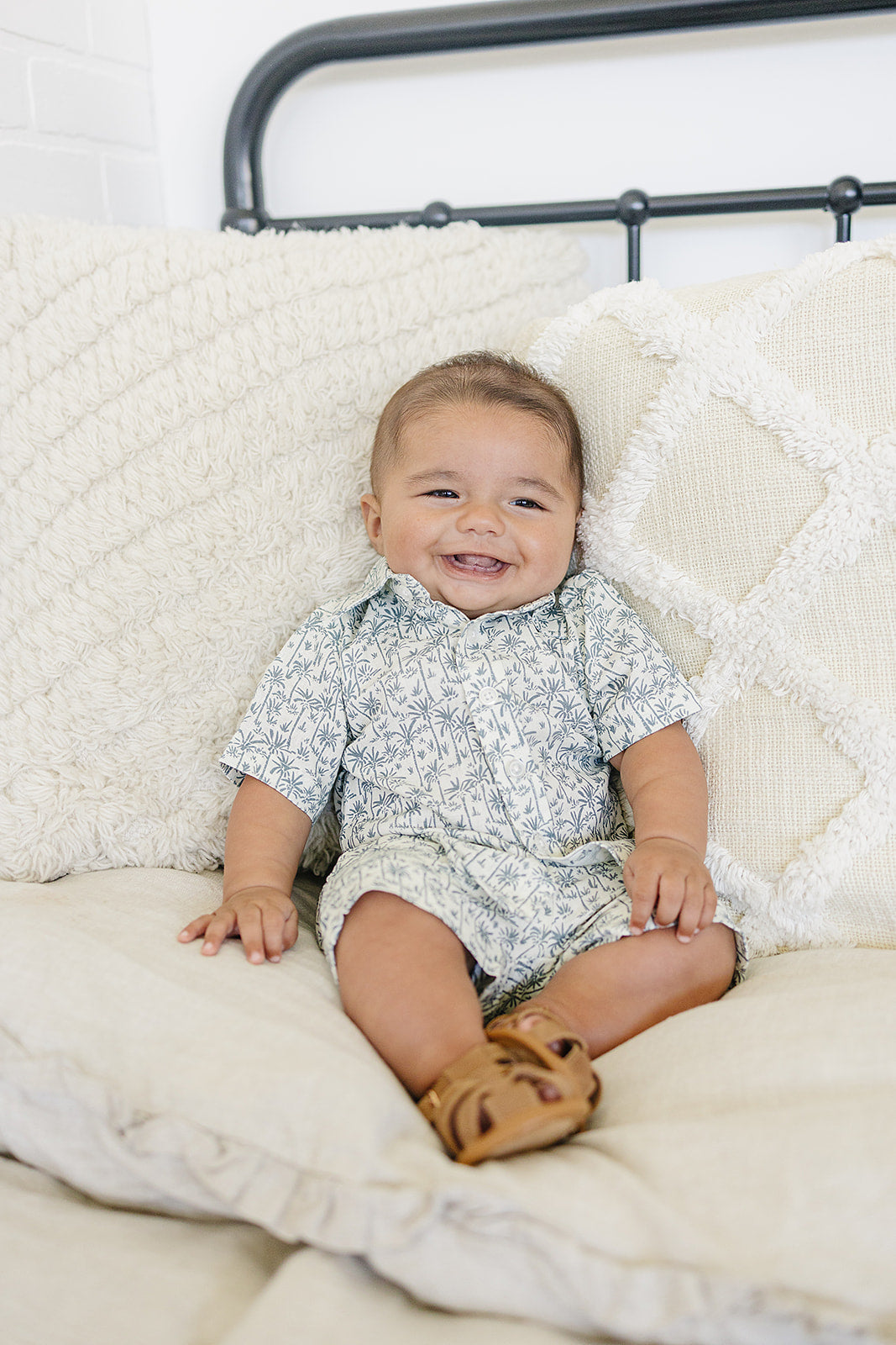 Palm Tree Linen Cotton Shorts - Ivory Soul