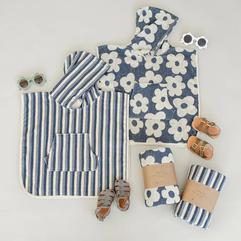 blue stripe organic cotton beach poncho