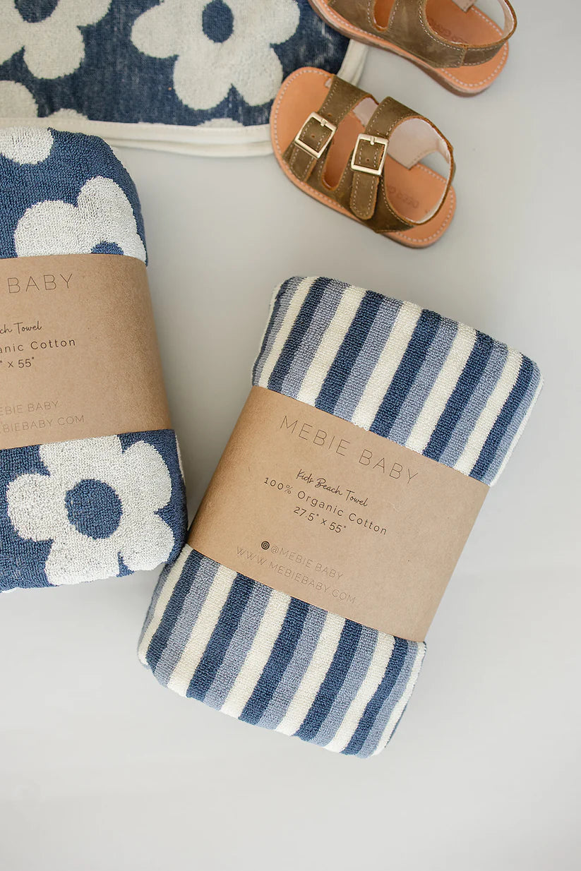blue stripe organic cotton beach towel