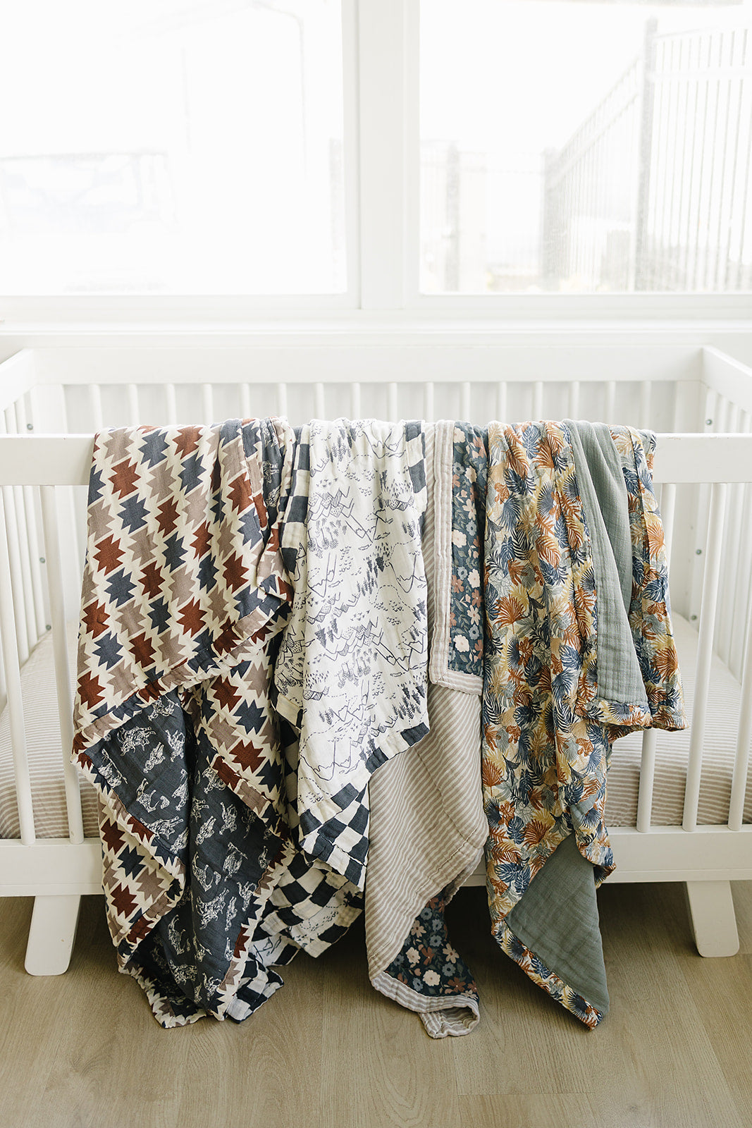 Paradise Palms+ Dusty Blue Muslin Quilt - Ivory Soul