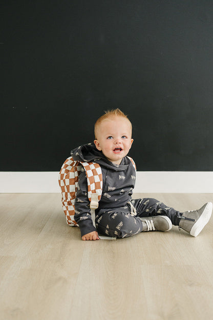 Rust Wavy Checkered Mini Backpack - Ivory Soul