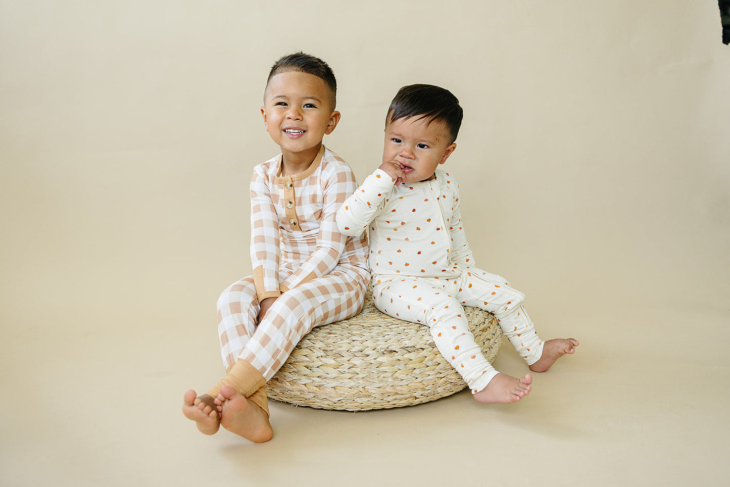 Golden Gingham 2pc Henley Bamboo Pajamas - Ivory Soul