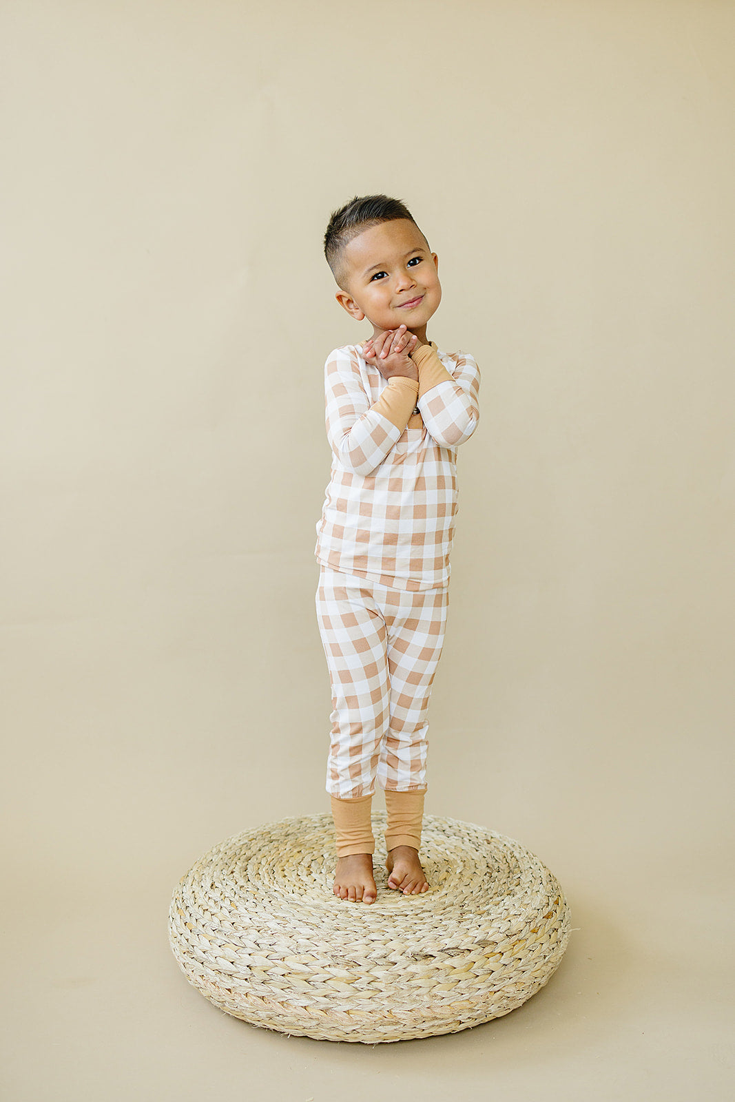 Golden Gingham 2pc Henley Bamboo Pajamas - Ivory Soul