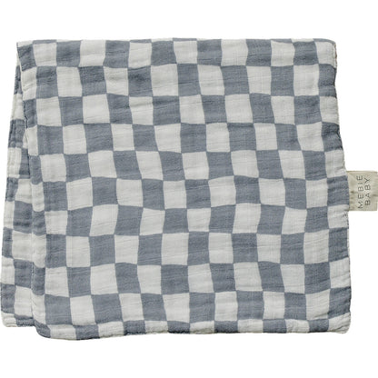 Dusty Blue Wavy Checkered Muslin Burp Cloth - Ivory Soul