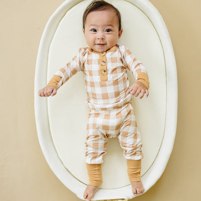 Golden Gingham 2pc Henley Bamboo Pajamas - Ivory Soul