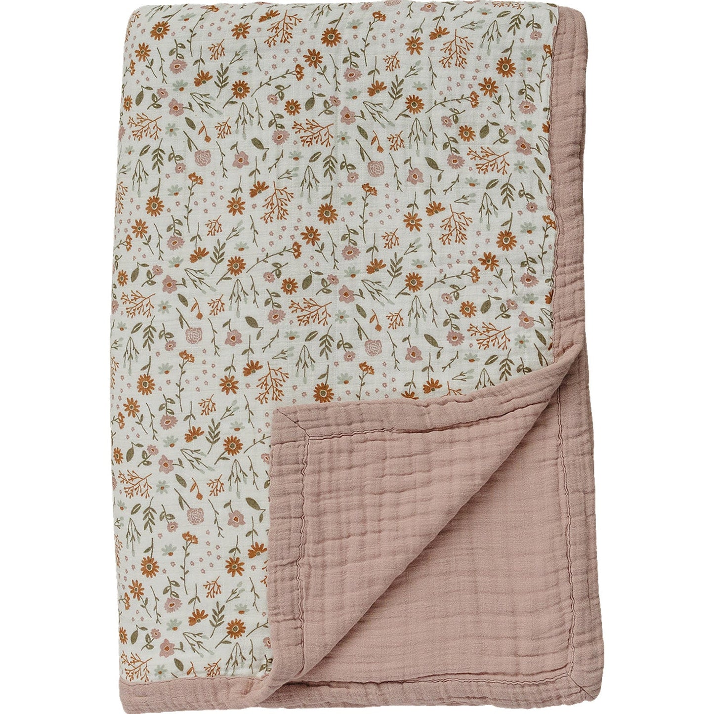 Meadow Floral + Dusty Rose Twin Muslin Quilt