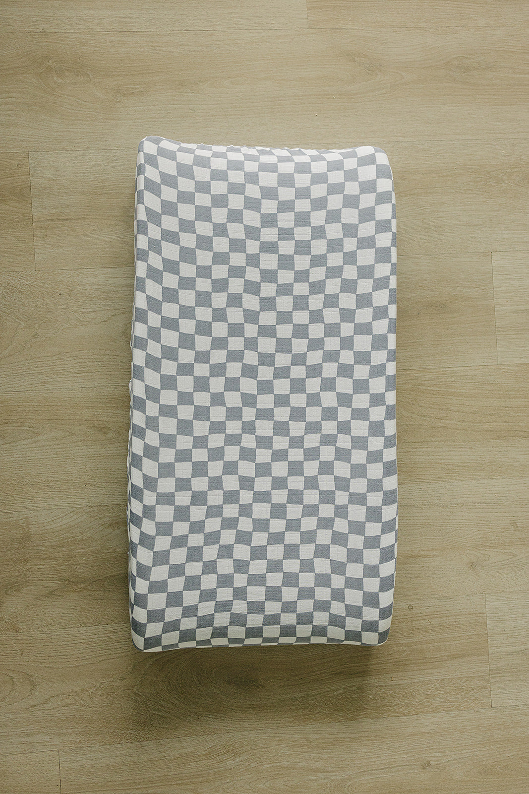 Dusty Blue Wavy Checkered Muslin Changing Pad Cover - Ivory Soul