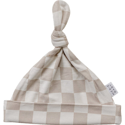 Taupe Checkered Bamboo Newborn Knot Hat - Ivory Soul