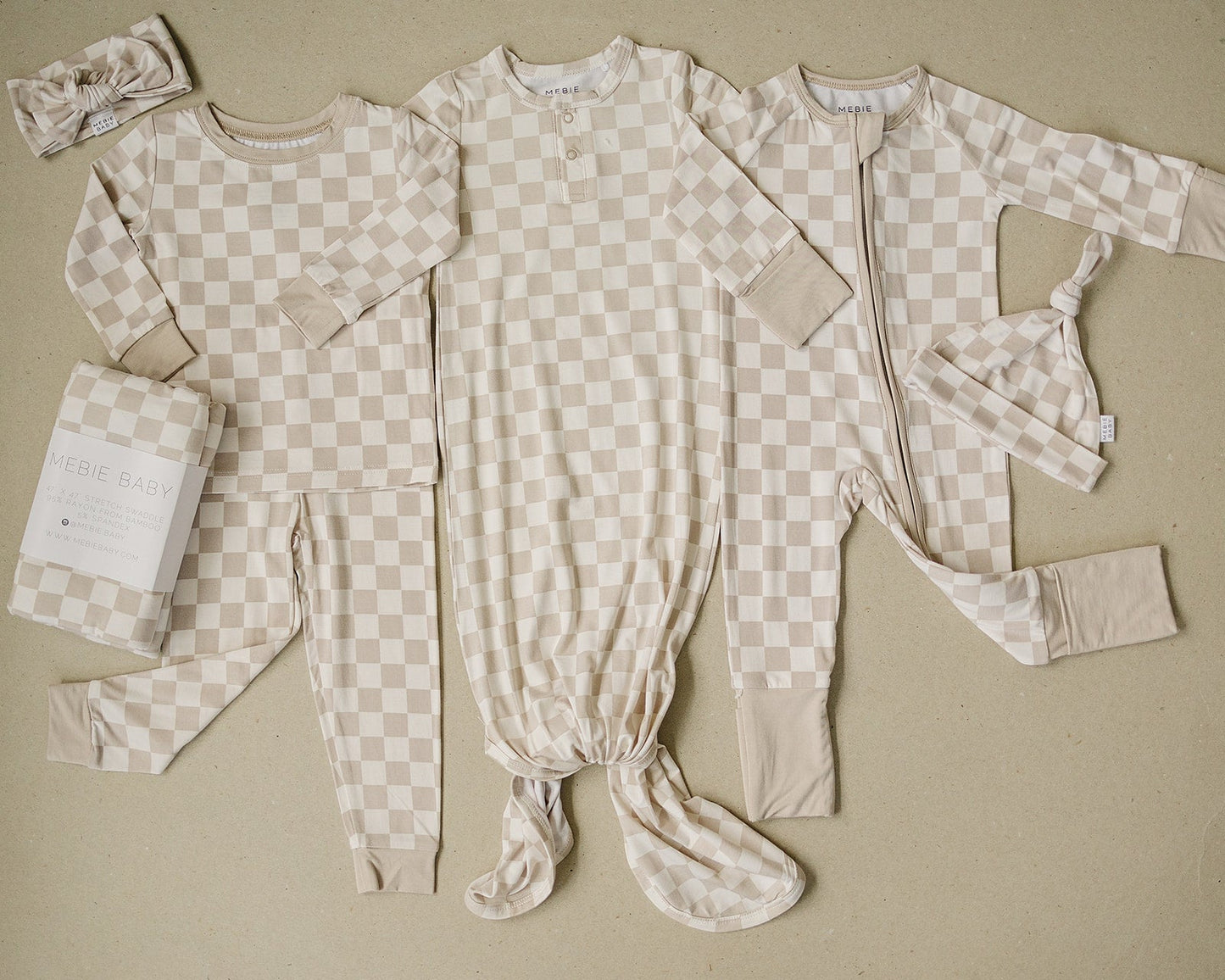 Taupe Checkered Bamboo Cozy Set - Ivory Soul