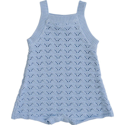 blue knit tank romper