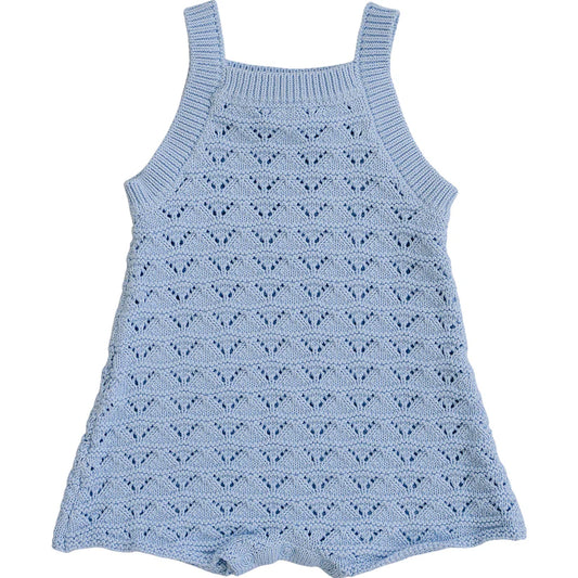 blue knit tank romper