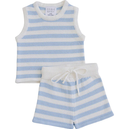 blue stripe short tank set