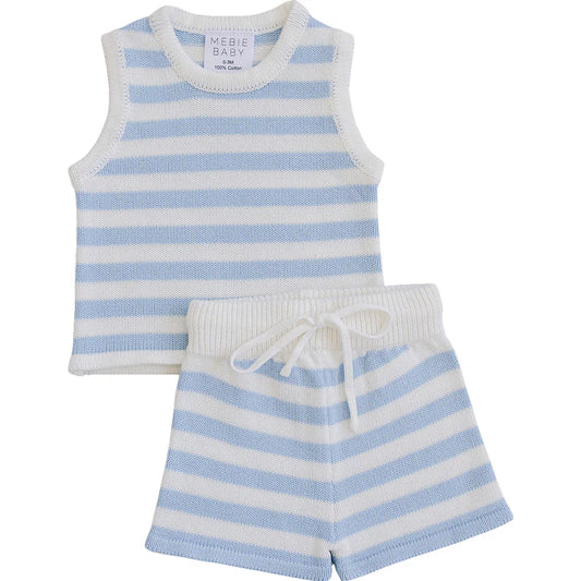 blue stripe short tank set