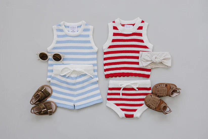 blue stripe short tank set