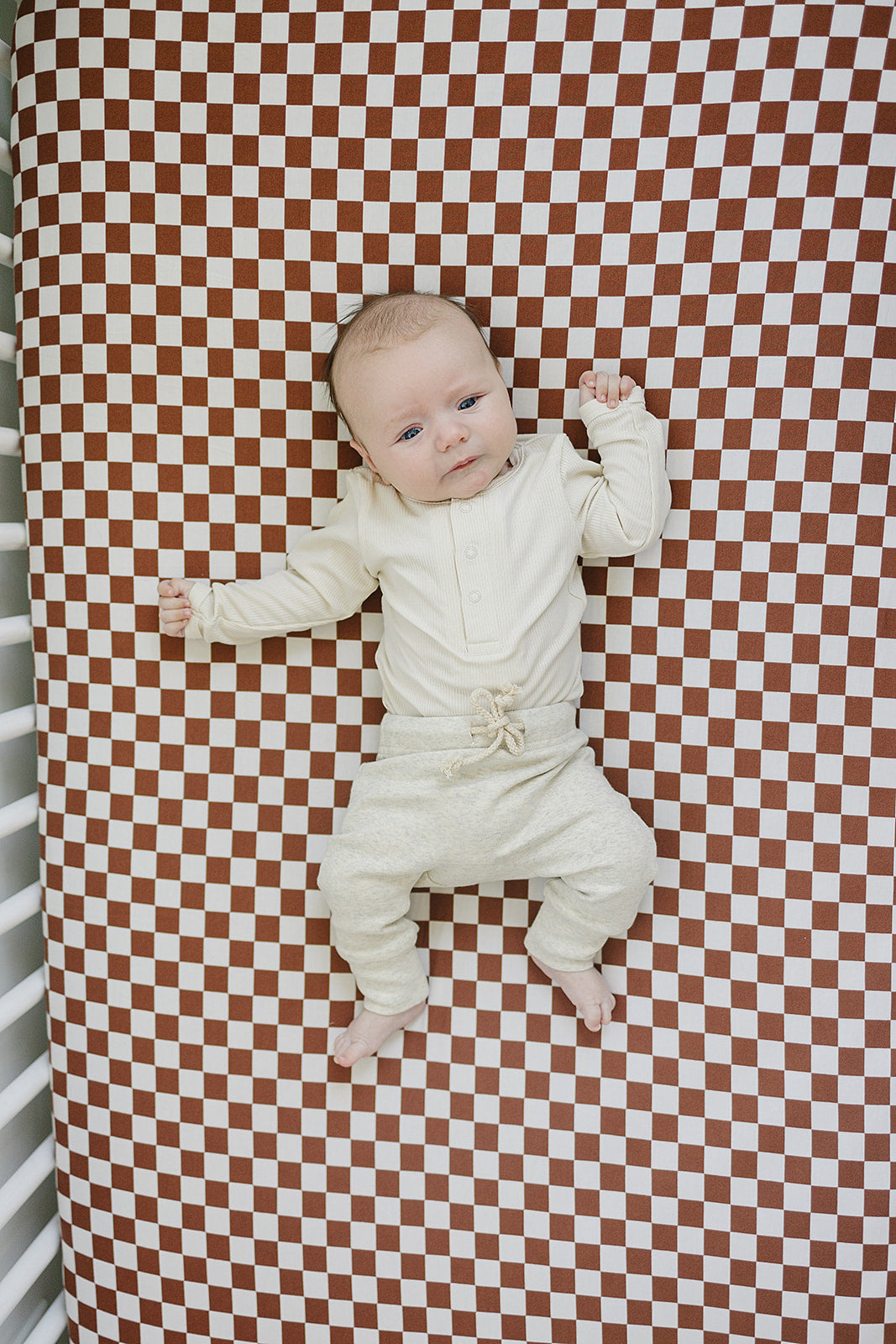 Rust Checkered Bamboo Stretch Crib Sheet - Ivory Soul