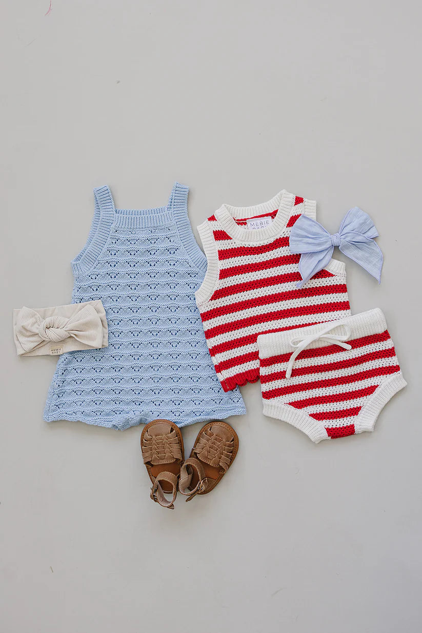 blue knit tank romper
