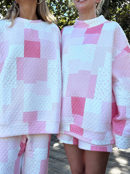 margo quilted patchwork mockneck sweatshirt