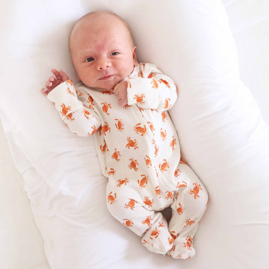cutie crabs bamboo waffle zipper footie