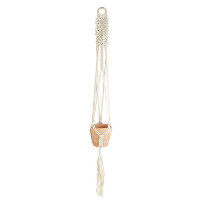 landon macrame plant hanger white cotton rope + bamboo