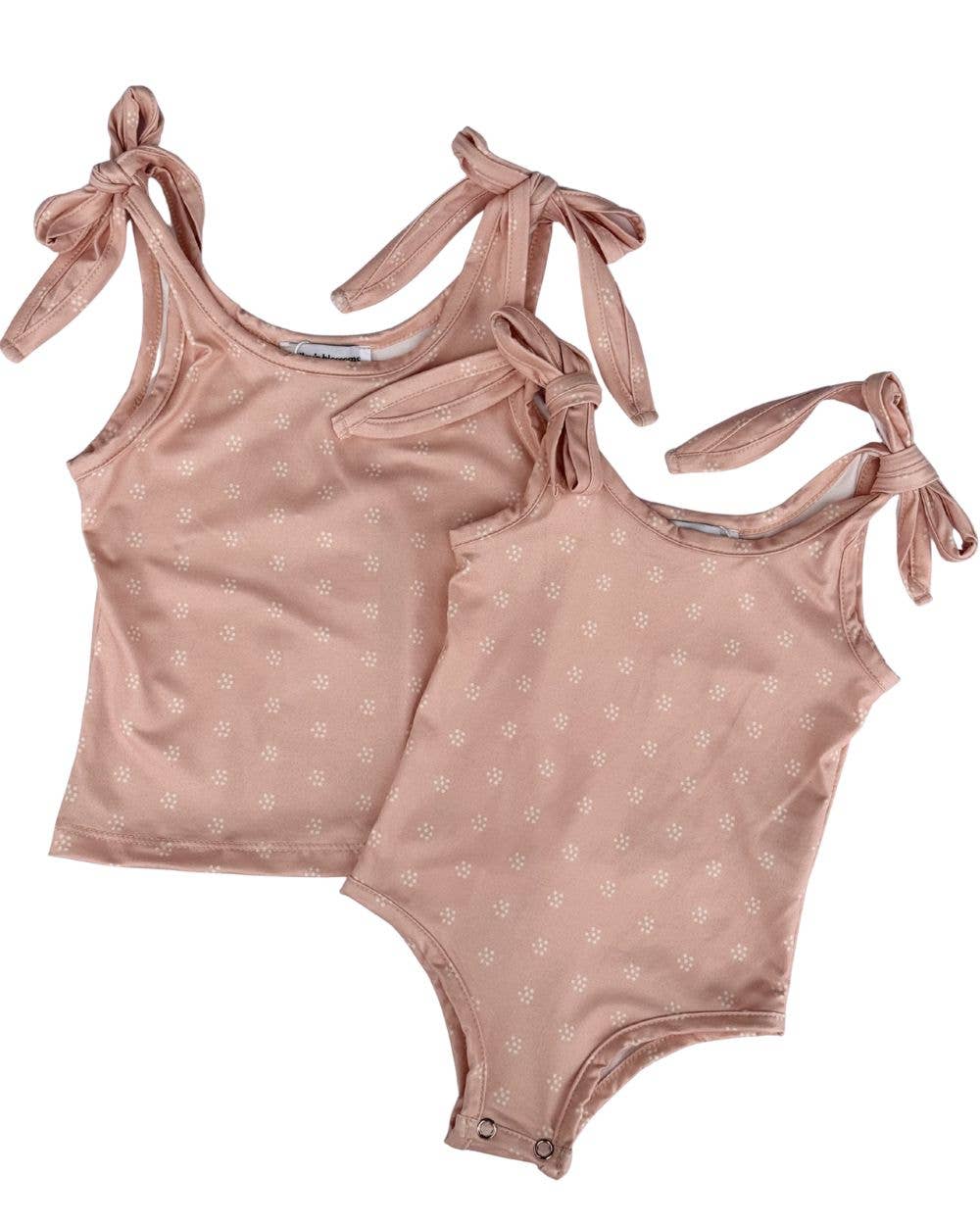 madden tie shoulder tank top + leotard - ditsy dune