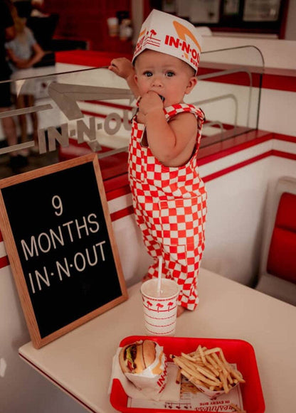 red checker overalls