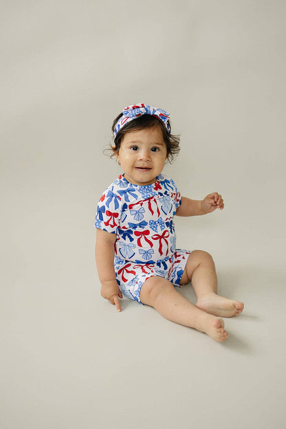 bamboo shorts set | red-white & bows