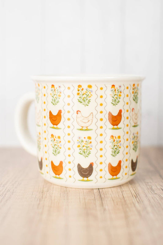 Vintage Chicken Floral Ceramic Mug