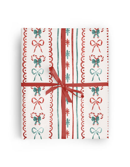 christmas candy cane stripe bow wrapping paper 
