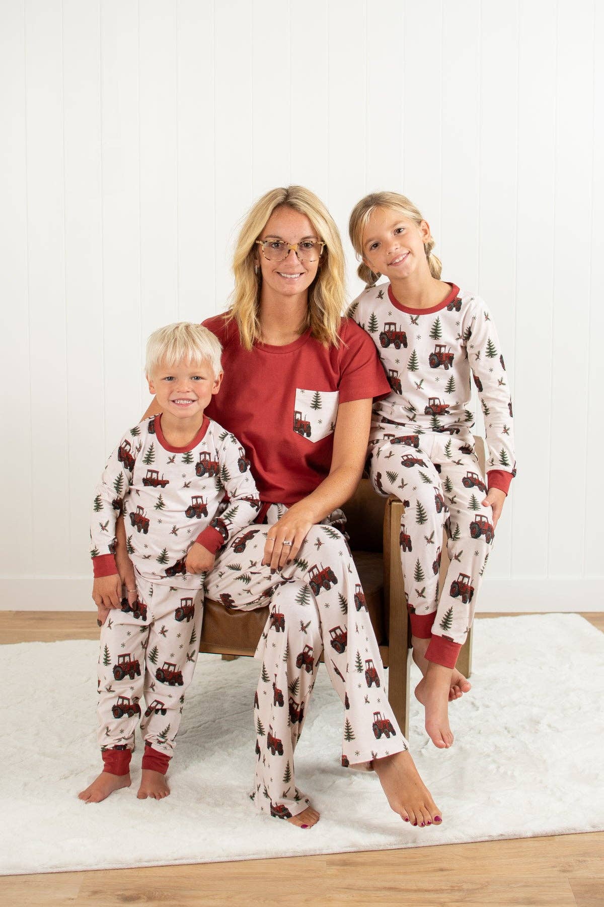 vintage red tractor christmas pajama pant set