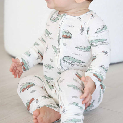 later gator bamboo waffle convertible zip romper